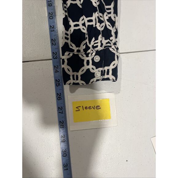 Crown & Ivy Women Blue White Geometric Blouse 3X Nautical Preppy Classic Capsule - Picture 7 of 10